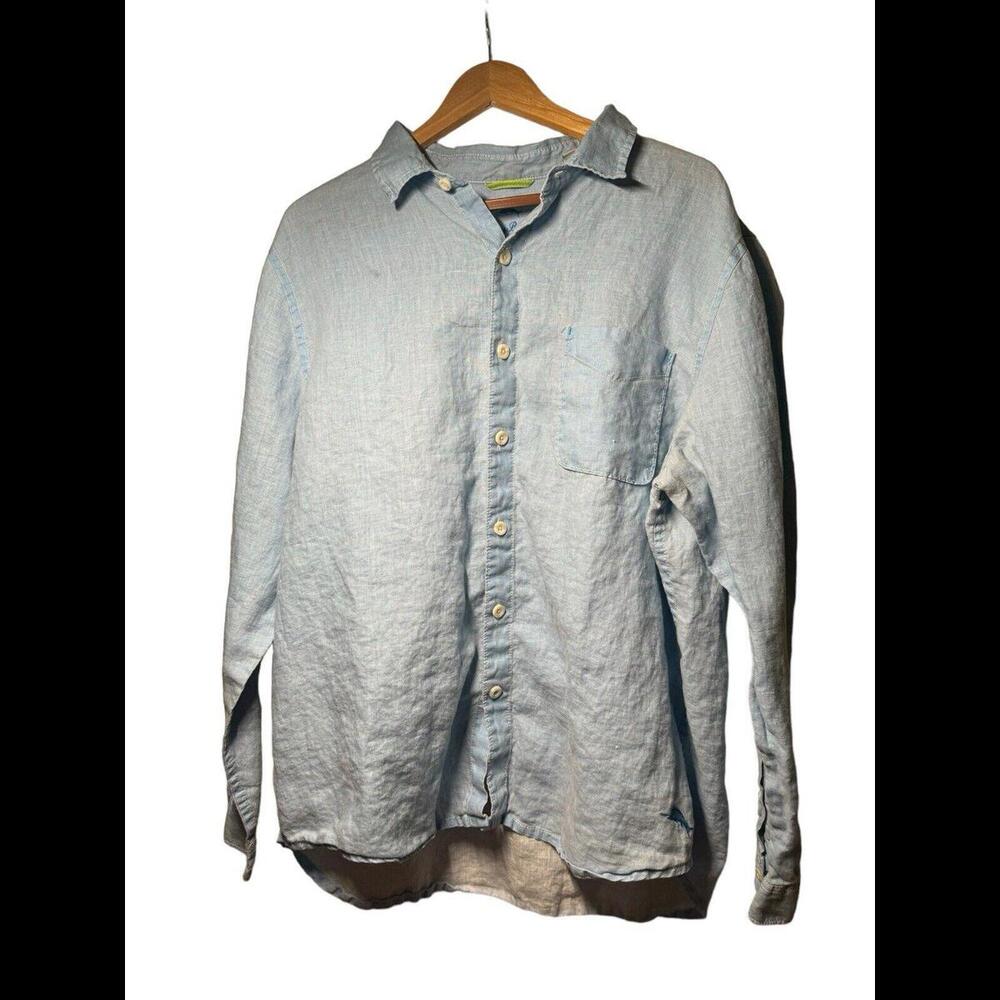 Tommy Bahama Long Sleeve Blue Linen Button Up Shirt Men’s Size XL